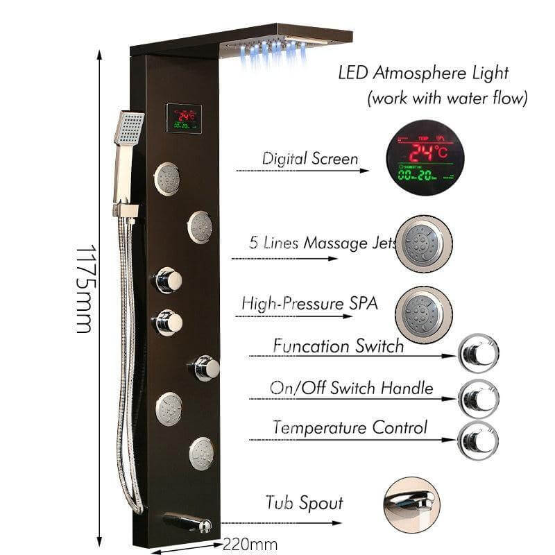 Elegant Digital Massage System Digital Led Panel Shower Sets