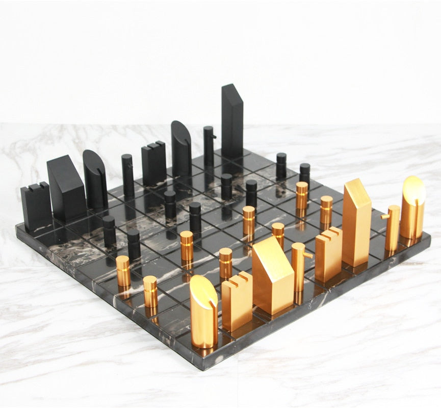 Modern Gold Black Marble Chess Board