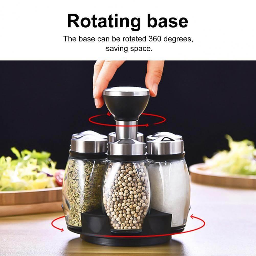 Smart Rotating Stainless Steel Glass Seasoning Set