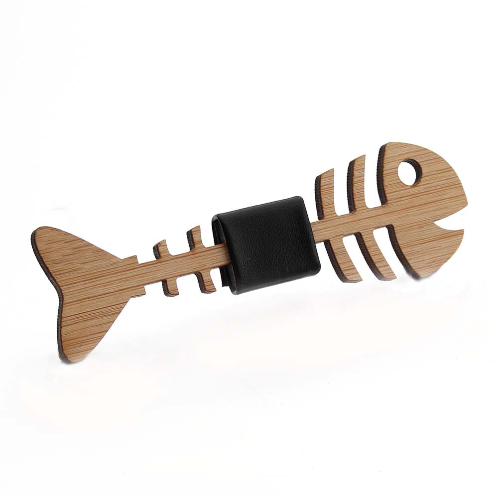 Wooden Fish Skeleton Men Bow Tie