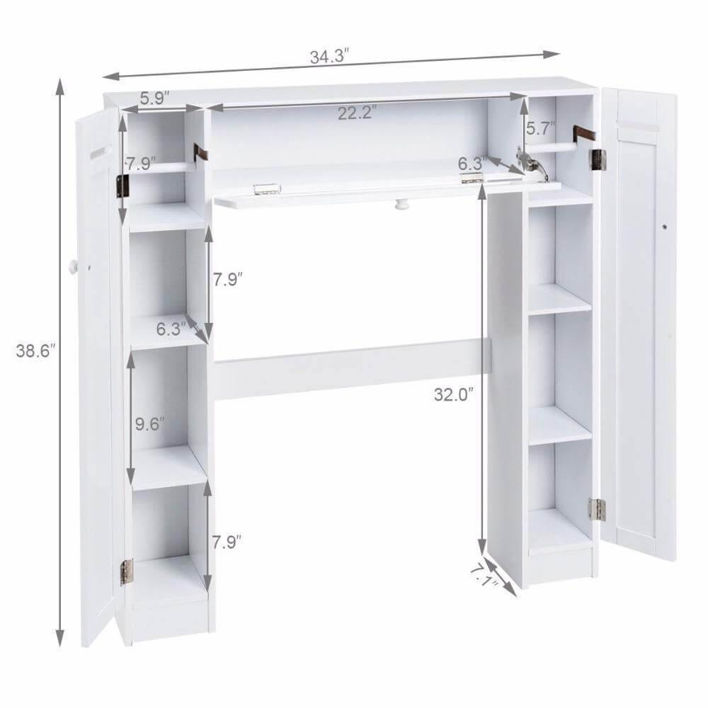 Wooden White Shelf Over The Toilet Storage Cabinet Drop Door Spacesaver Modern Bathroom Cabinets