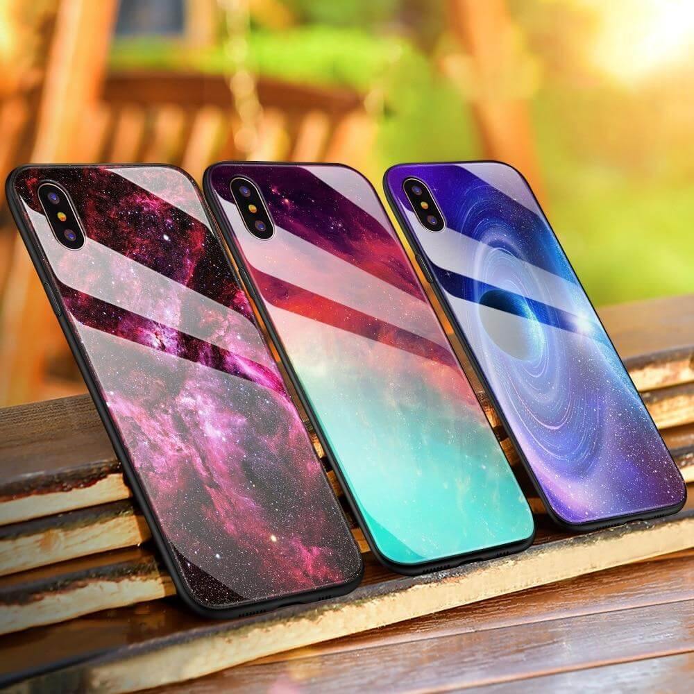 Luxury Space Silicone Glass Anti Slip Iphone Cases