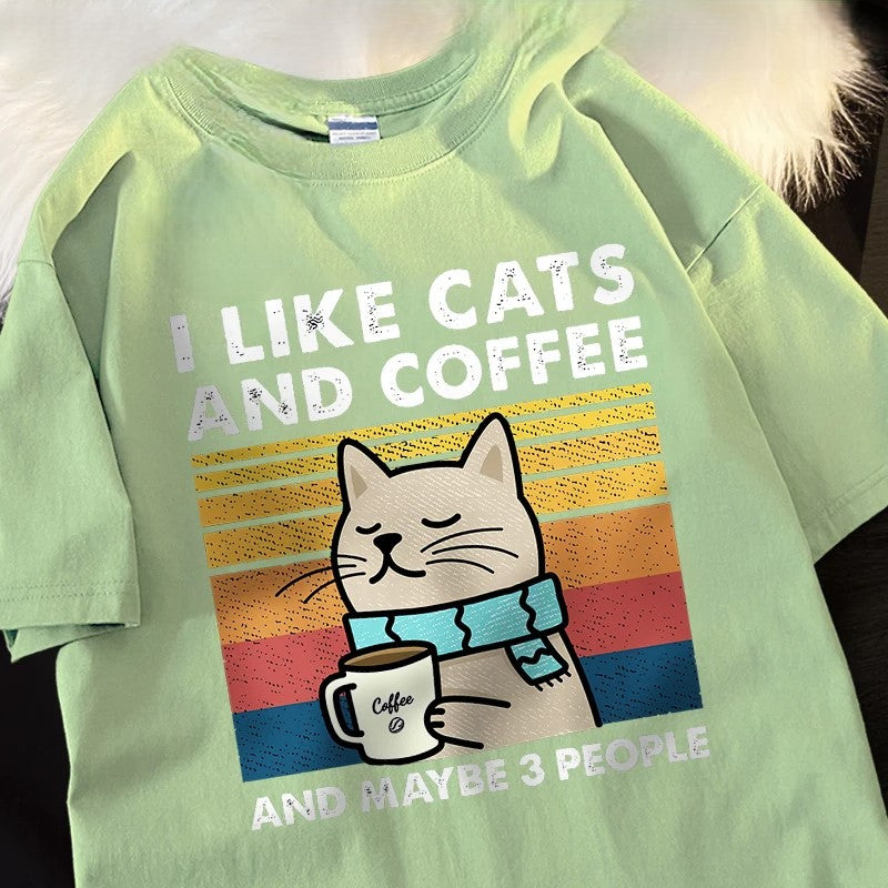 I Like Cats And Coffee And Maybe 3 People Funny T-Shirt