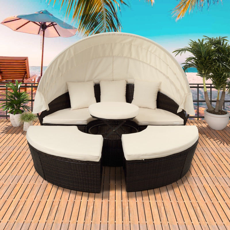 Retractable Sectional Canopy Outdoor Sofa Set