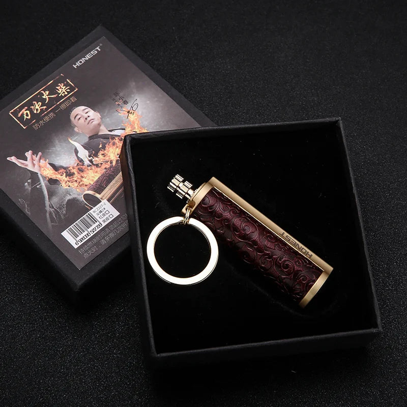 Leather Keychain Metal Match Inferno Lighter