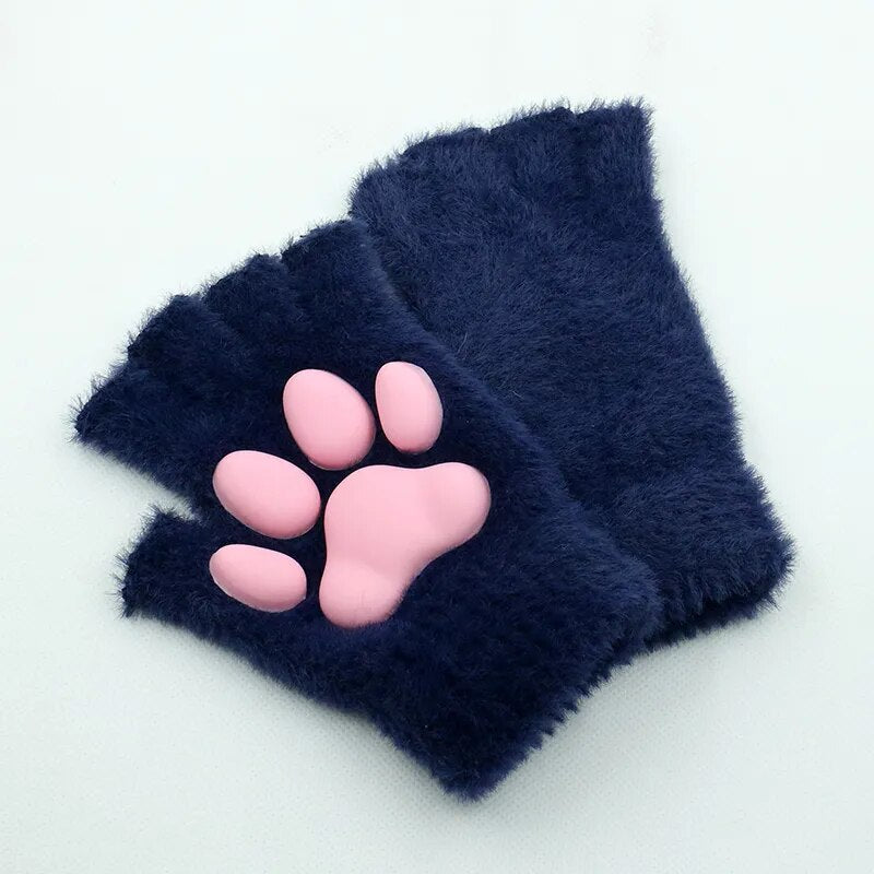 3D Cat Paw Soft Fingerless Gloves