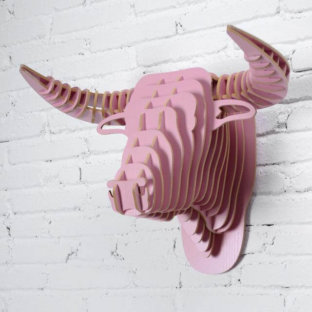 3D Wood Bull Heads Home Decoration