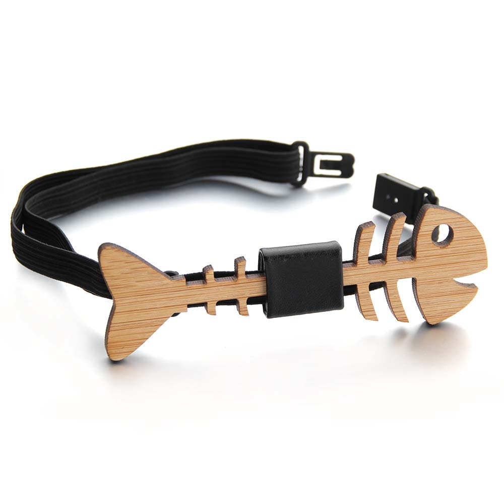 Wooden Fish Skeleton Men Bow Tie