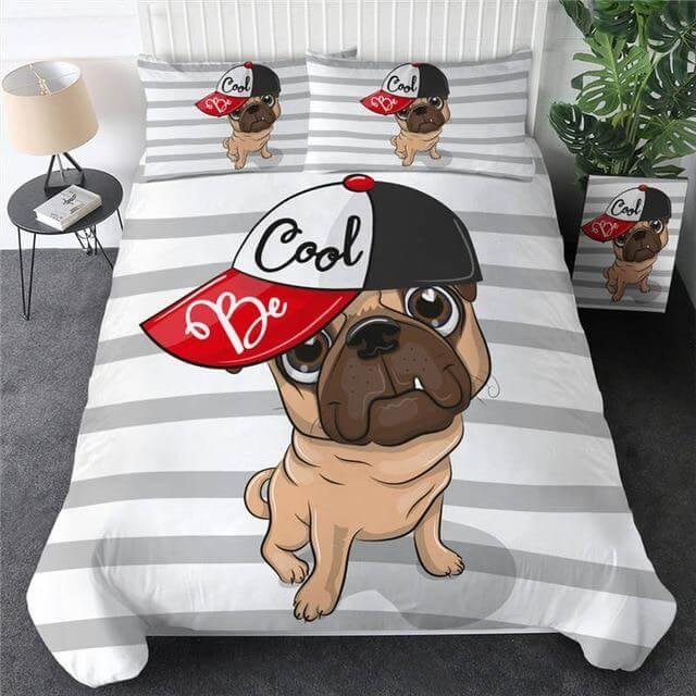 3pcs Hippie Pug Puppy Cartoon Comfortable Duvet Cover Bedding Set