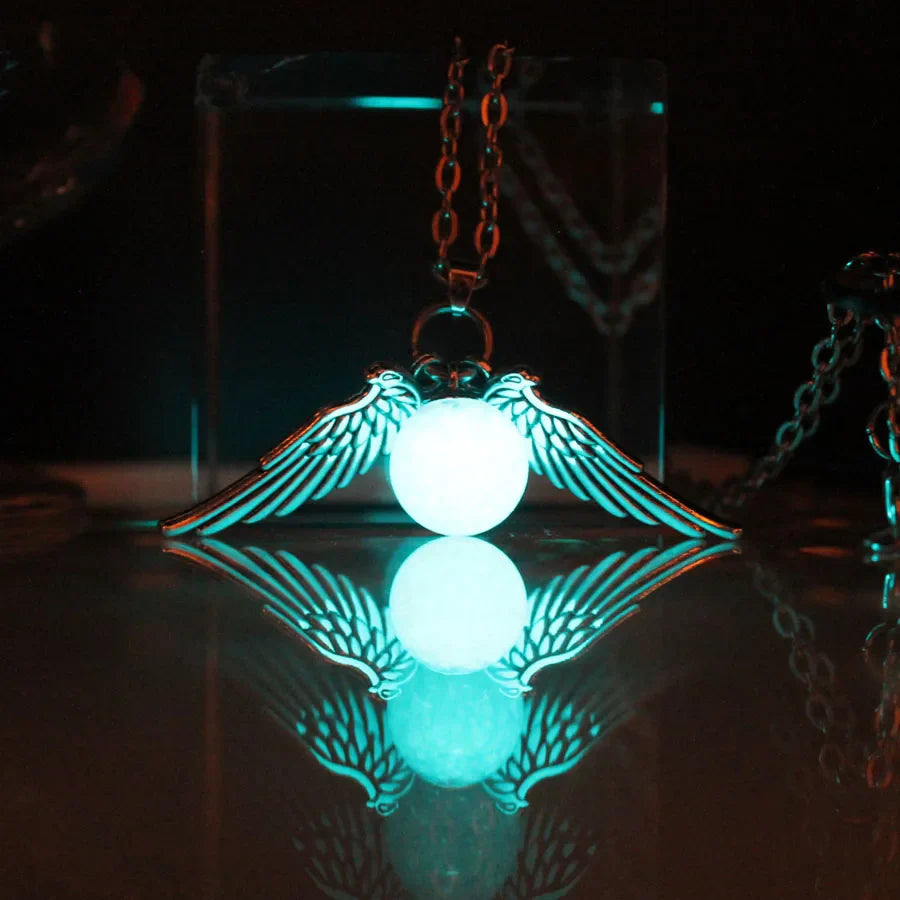 Creative Eagle Wings Feather Glowing Ball Necklace