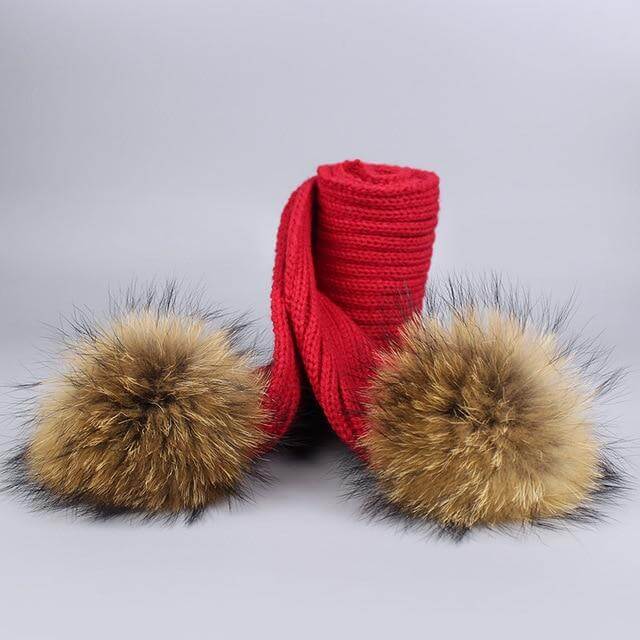 Warm Knitted Fur Hat Scarf Set