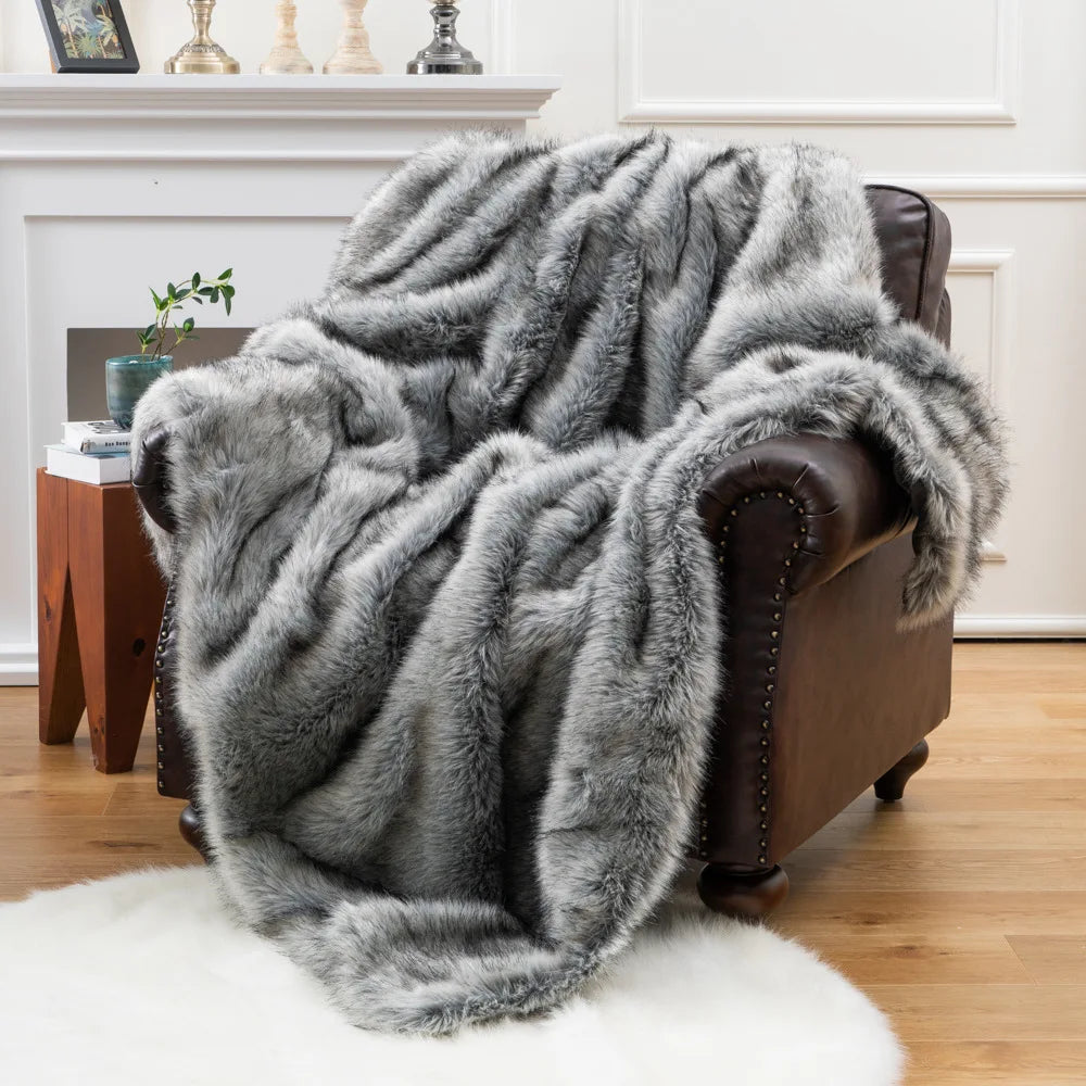 Cozy Couture Deluxe Faux Fur Sofa Blanket