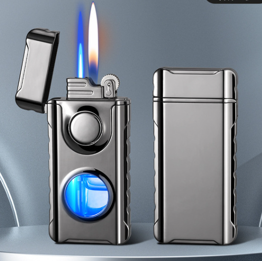 Blue Glow Dual Flame Metal Lighter