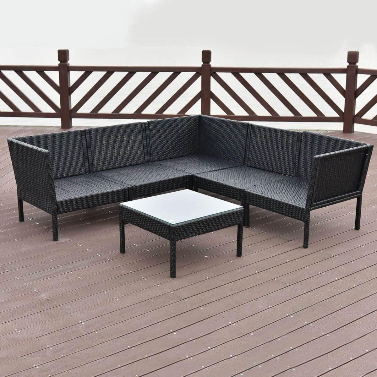 6 PCS Sofa Cushioned Garden Corner Couch Sofa Table Set