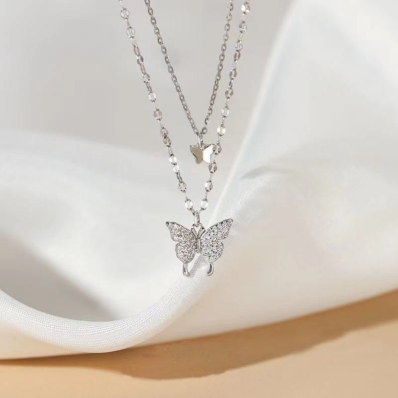 Dreamy Wings Silver Double Layer Necklace