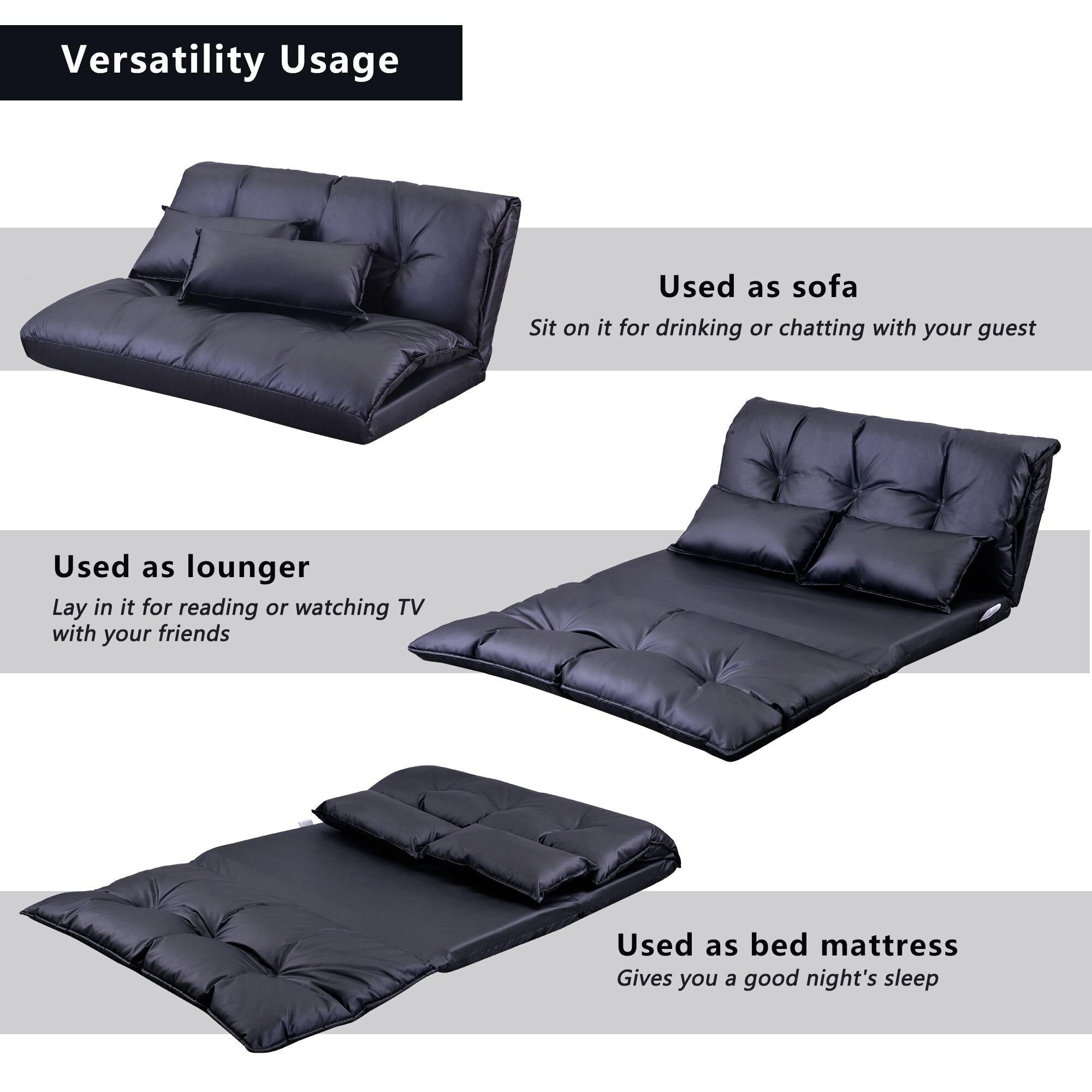 Modern Foldable PU Leather Leisure Floor Sofa Bed with 2 Pillows