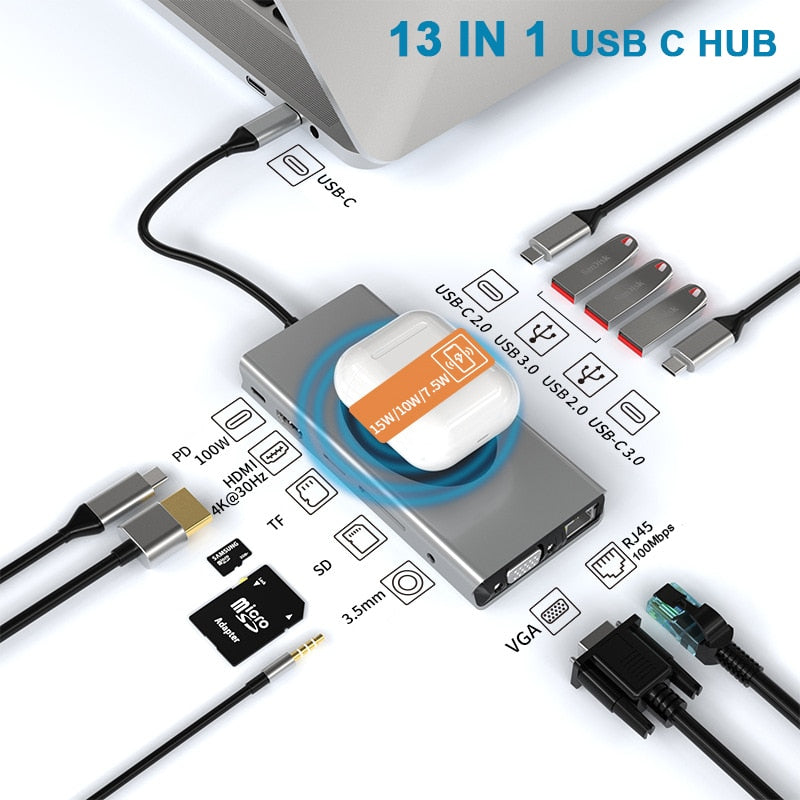 15in1 USB-C Wireless Charging Docking Station