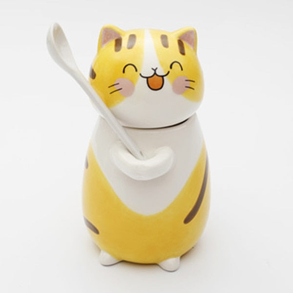 Cute Cat Handmade Coffee Mugs with Spoon