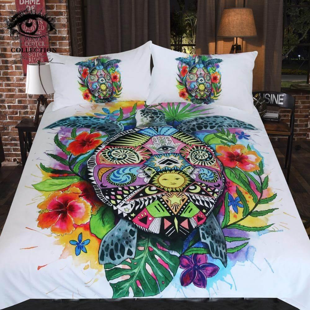 3pcs Luxury Turtle Life Tortoise Colorful Home Comfortable Duvet Cover Bedding Set