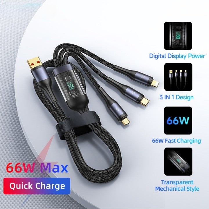 3in1 Digital Display Quick Charging Universal Charging Cable