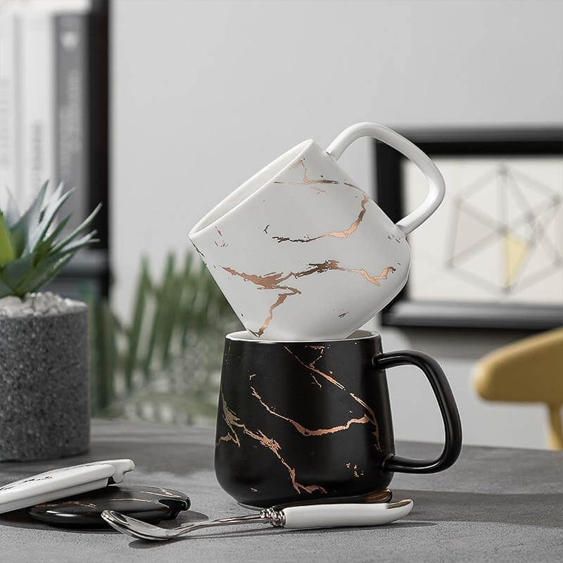 Elegant Marble Ceramic Coffee Mug Gift Set