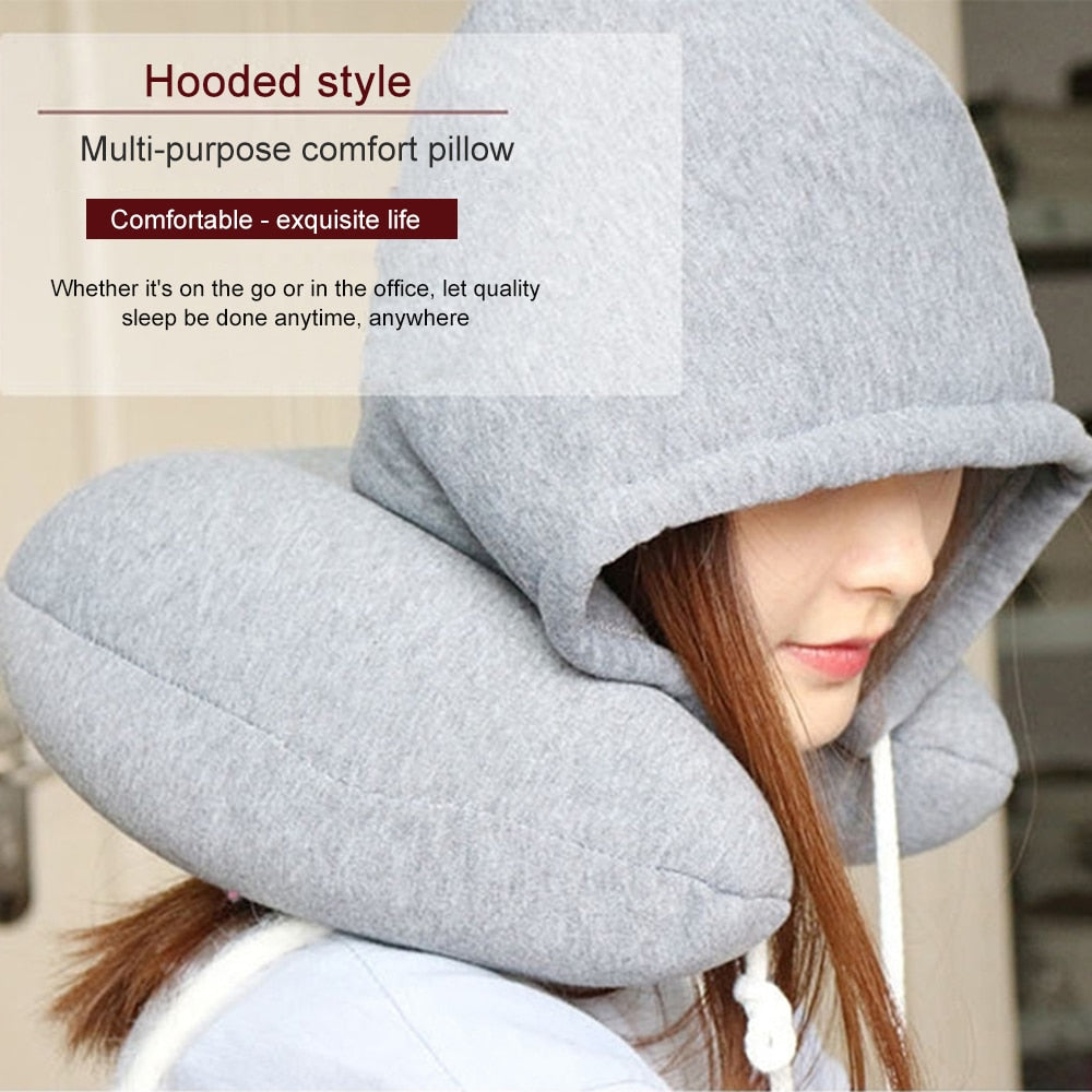 Hooded Foldable Memory Foam Neck Pillow for Travelers