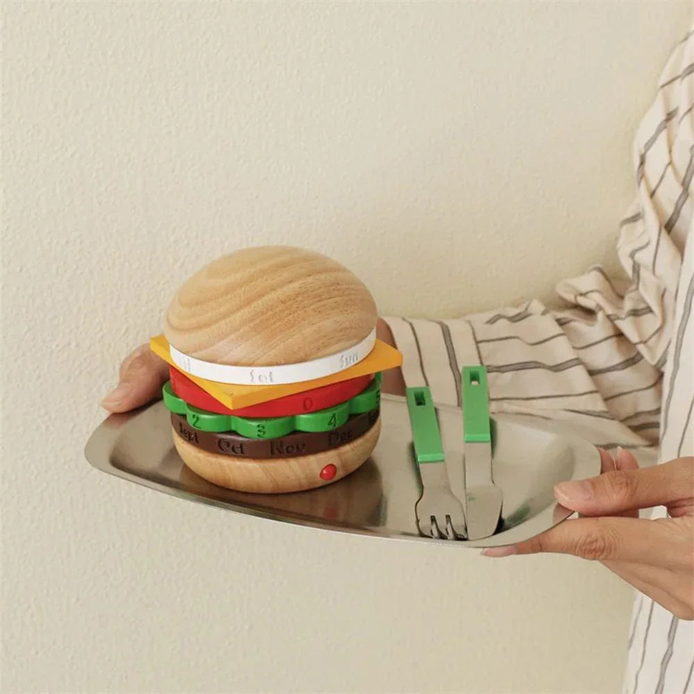 Rotating Wooden Hamburger Decorative Calender