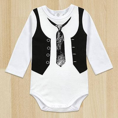 One-Pieces Baby Boy Gentleman Romper White Long Sleeve Baby bodysuit