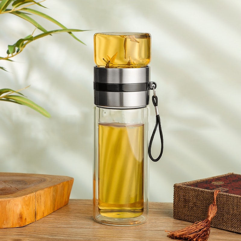 2in1 Double Wall Thermal Smart Tea Glass Bottle