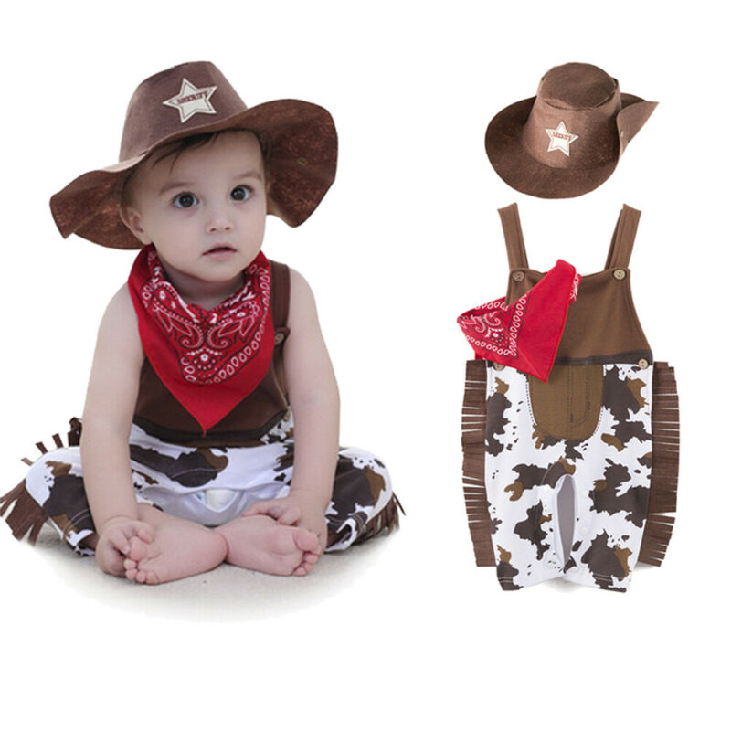 Baby Cowboy Hat+Bodysuit+Scarf Outfit Suit