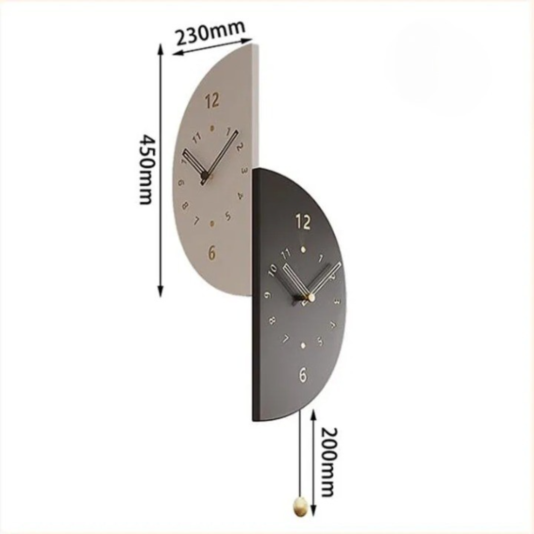 Geometric Half-Moon Dual Wall Clock