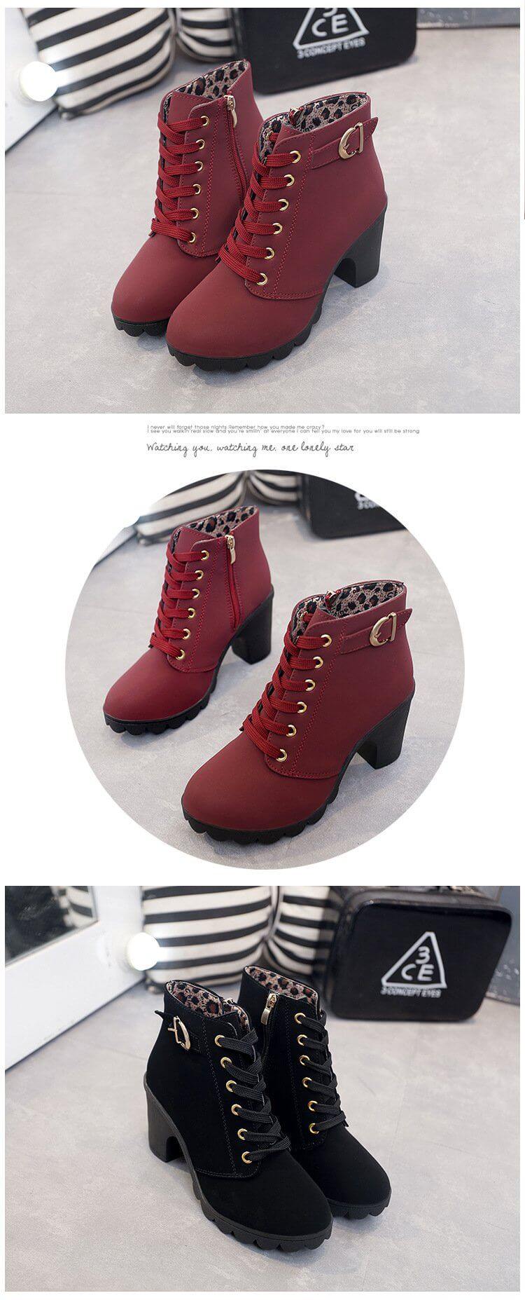 Real Leather High Heels Women Winter Shoes