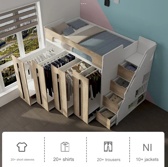 Space-Saving Pull-Out Cabinet Loft Bed