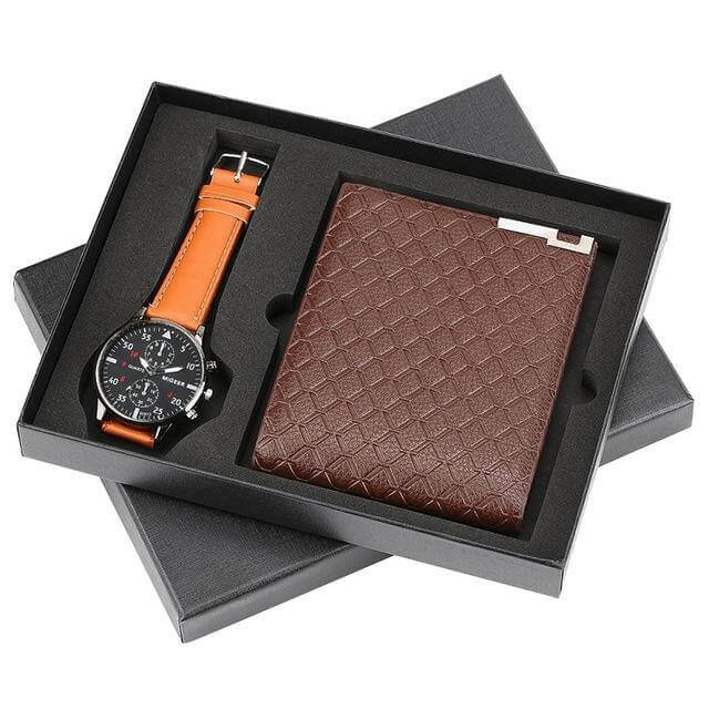 Men Watches Steel/Leather Gift Set