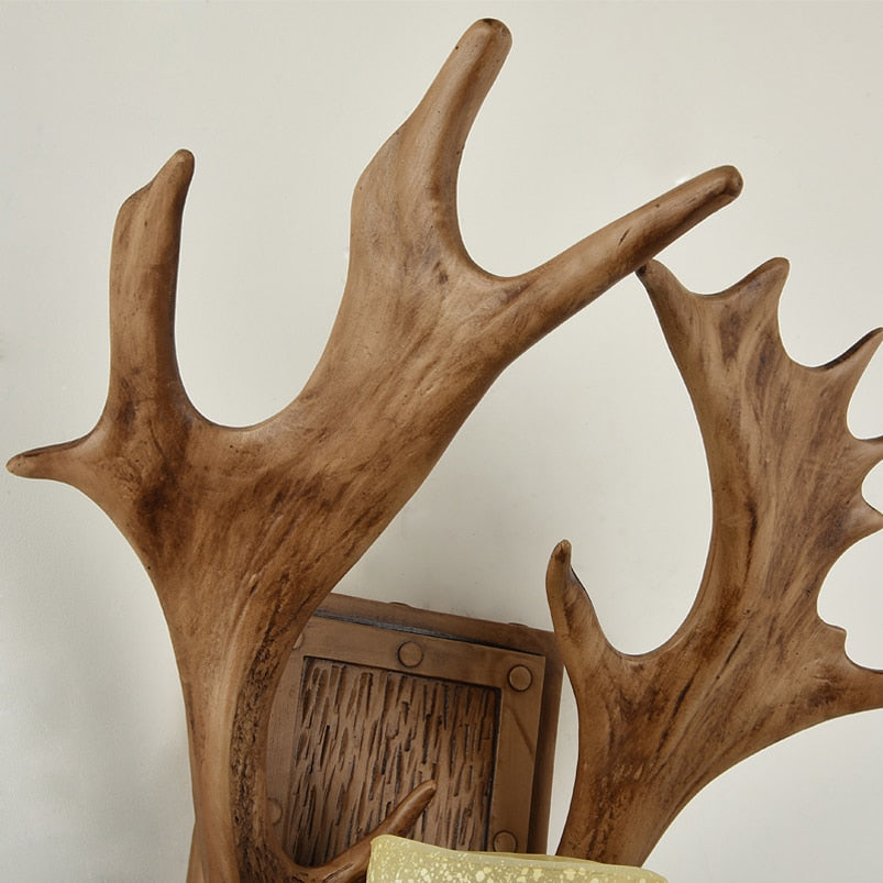 Antique Antler Wooden Wall Light