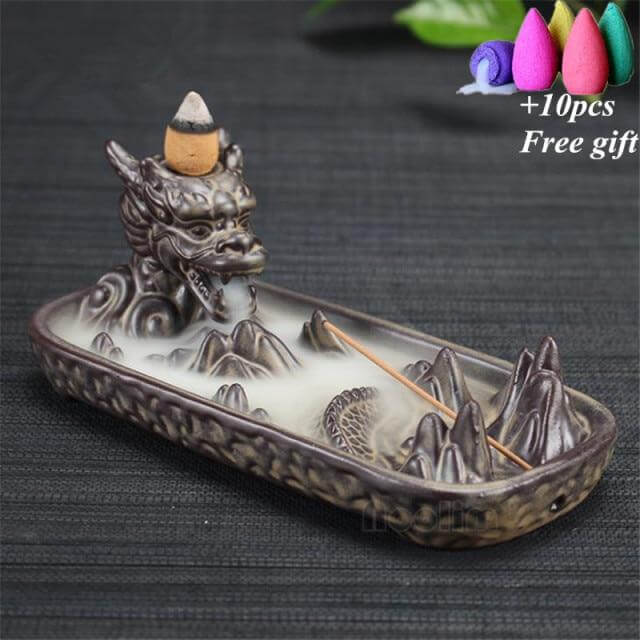 Ceramic Dragon Censer  Smoke Backflow Incense Burner