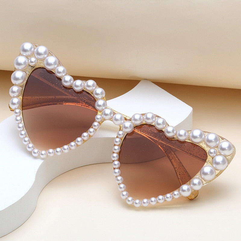 Pearl Heart Retro Cat Eye Sunglasses