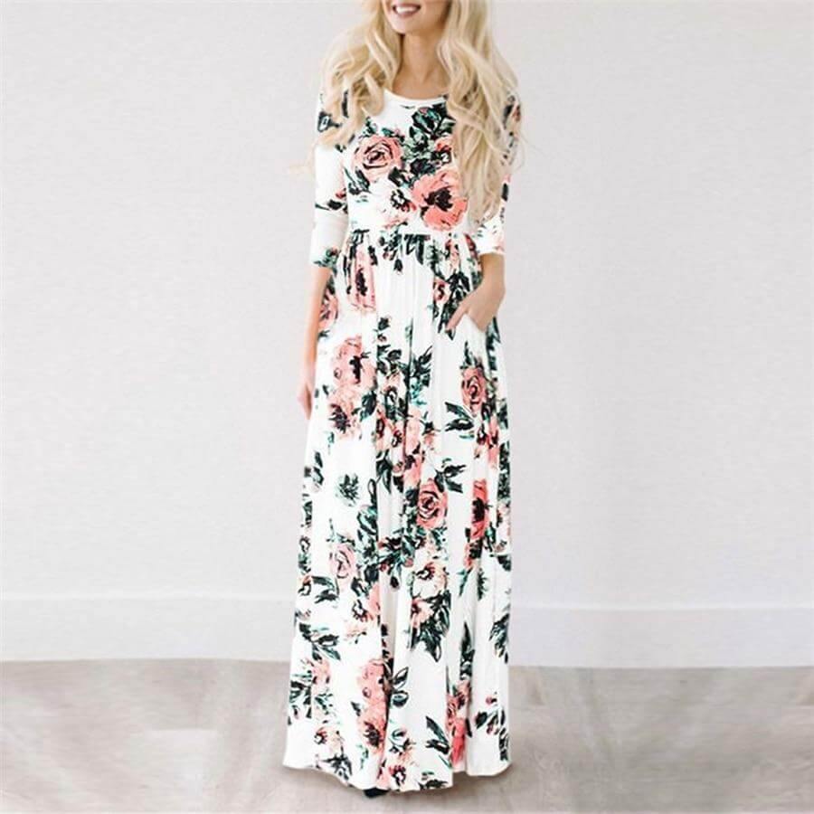 Women Bohemia Short Sleeve O Neck Floral Summer Dress