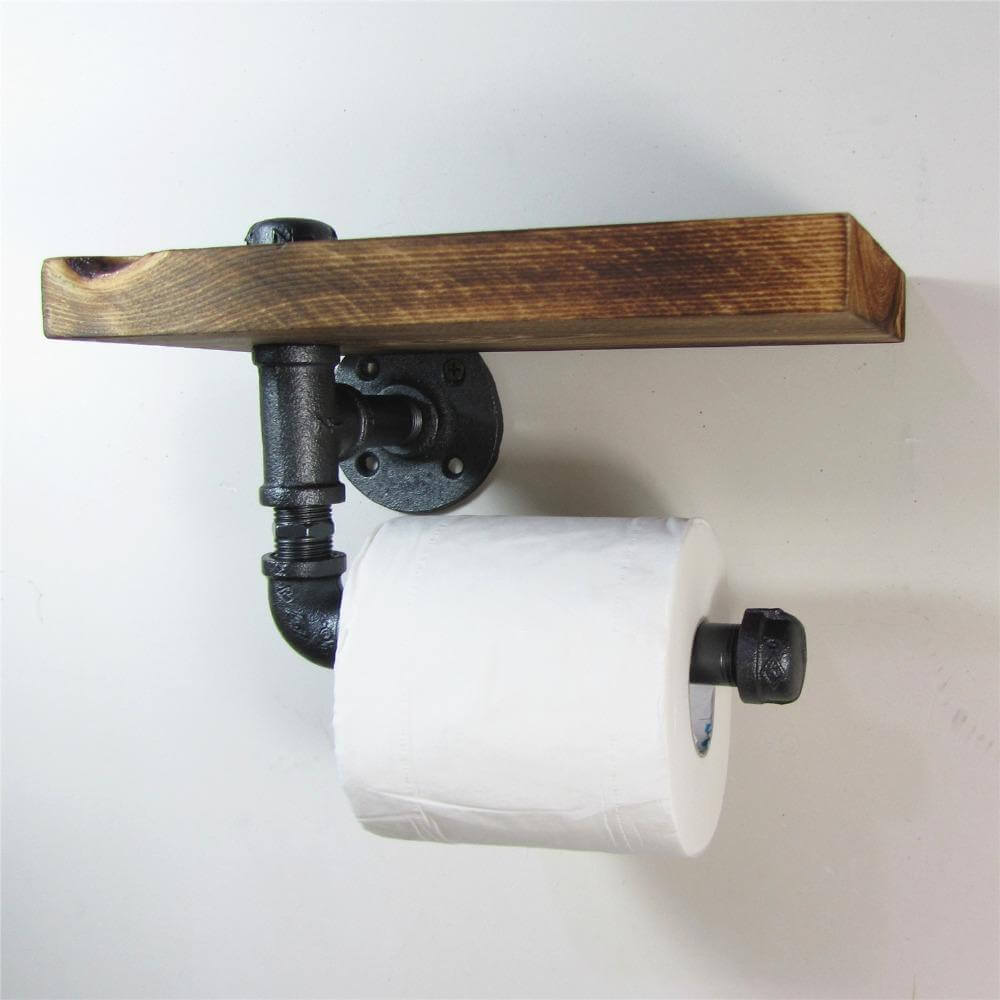 Wooden Urban Industrial Wall Mount Holder  with Roller