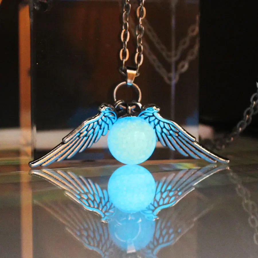 Creative Eagle Wings Feather Glowing Ball Necklace