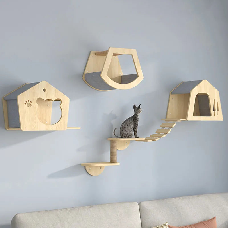 Wooden Cat Wall Climbing Platform Tower