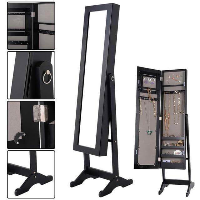 Jewelry Armoire Mirrored Wood Cabinet Organizer