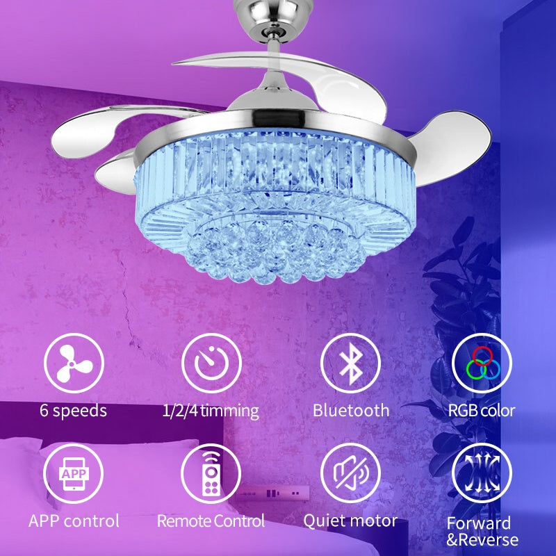 Melody Glow Crystal LED Ceiling Fan Speaker Lamp