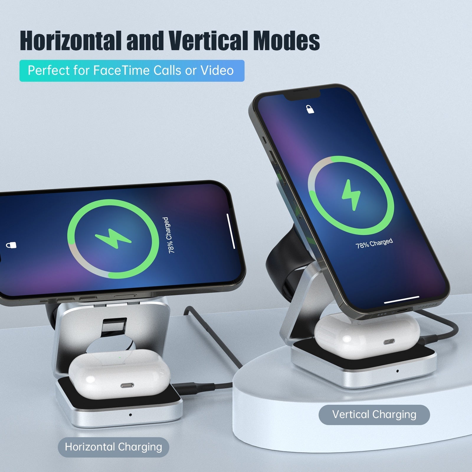 3in1 Magnetic Foldable Wireless Charger Stand Dock