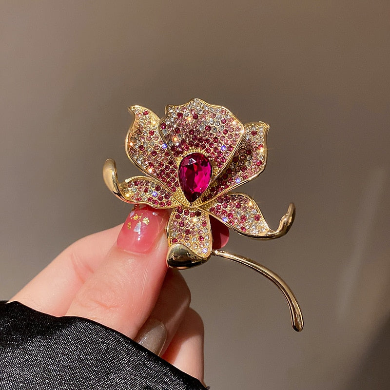 Elegant Rhinestone Flower Brooches