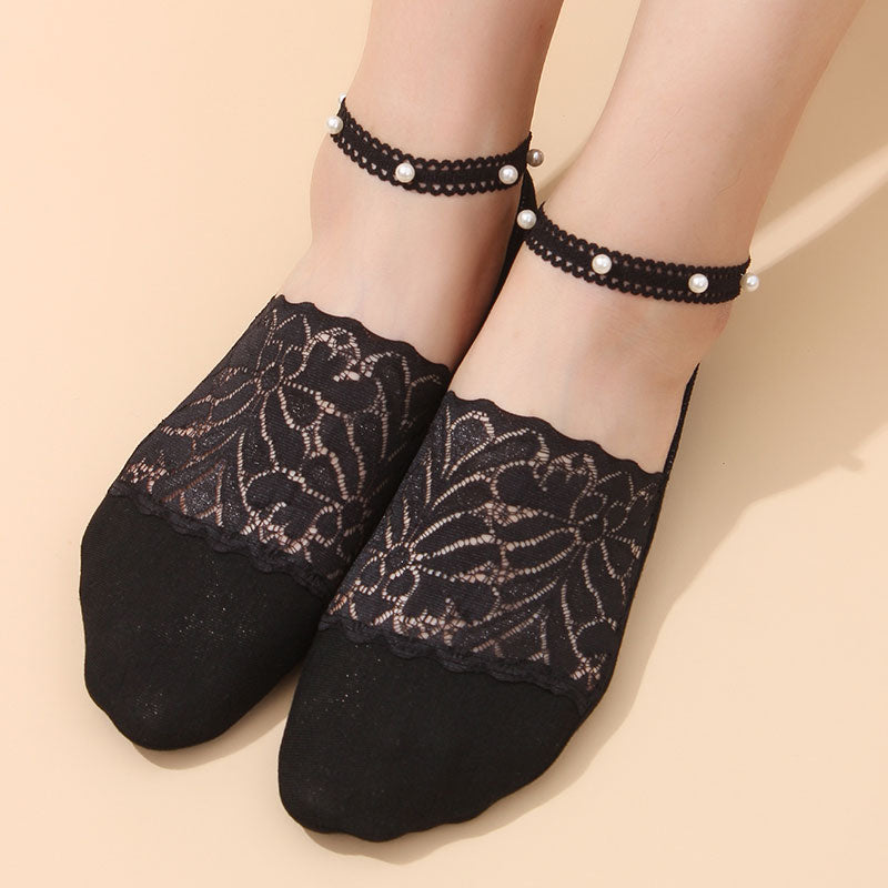 Pearl Lace Anti-slip Comfy Invisible Socks