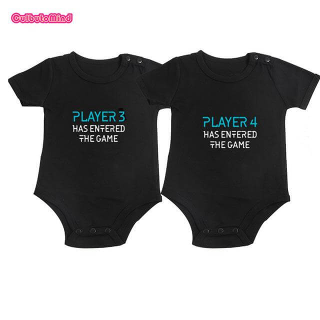 Twins Player 3 and Player 4 Has Entered The Game Set Twins Baby Bodysuits