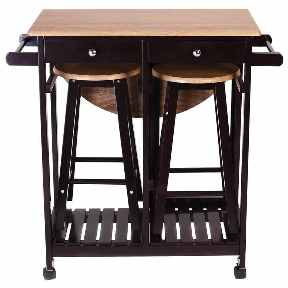 Wood Kitchen Island Table with 2 Stools