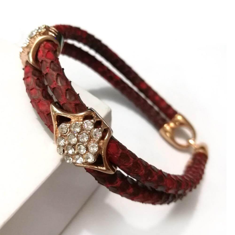 Luxury Python Snake Leather  Bracelets with Gold Steel