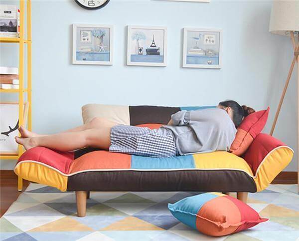 Modern Adjustable Sofa and Loveseat in Colorful Line Fabric